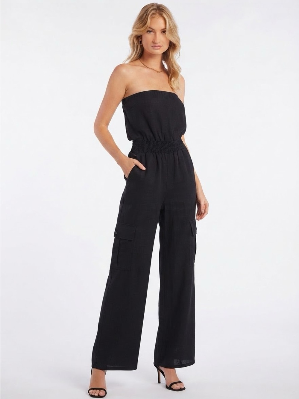 NWOT Sundays by We Are Sundays Black Strapless Cargo Jumpsuit Size XS